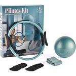 Myga Pilates Ring Set - 4-teiliges Pilates Kit mit Magic Circle, Anti-Burst-Ball, Stoff-Widerstandsband & Rutschfesten Grip-Socken für Krafttraining, Toning & Flexibilität, Blaugrün