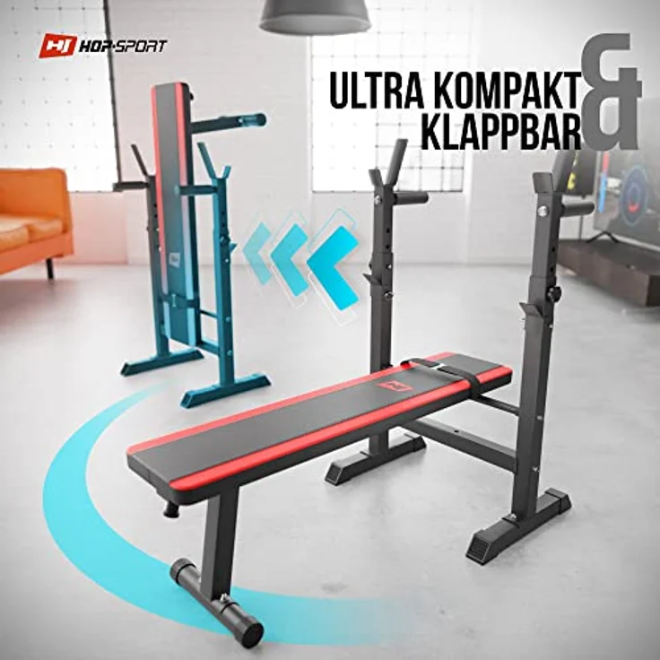 Hop-Sport Hantelbank 1080 Flachbank mit Hantelablage Drückerbank Trainingsbank klappbar – Bild 2
