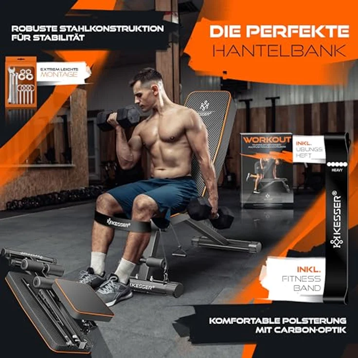 KESSER Klappbare Hantelbank Multifunktionale Trainingsbank in Carbon-Optik, 500kg Belastbarkeit, verstellbar für Ganzkörpertraining – Bild 2