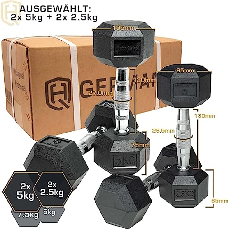 HQ Germany® Hexagon Hanteln | 2.5-37.5kg | Starter-Sets | ±1,5% Gewichtstoleranz, Gewicht:+Starter-Set (2x 2.5KG + 2x 5KG) – Bild 5