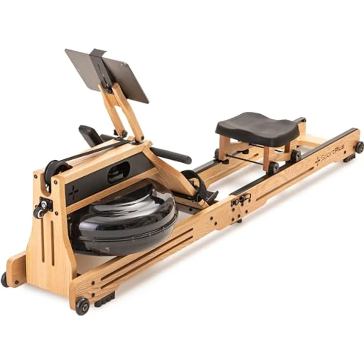 SportPlus Wasser-Rudergerät klappbar für zuhause aus Natur-Massivholz (Eiche), Holz-Rudergerät mit Trainingscomputer, Rudermaschine mit Tablethalterung für Ausdauertraining, Rowing Machine – Bild 1