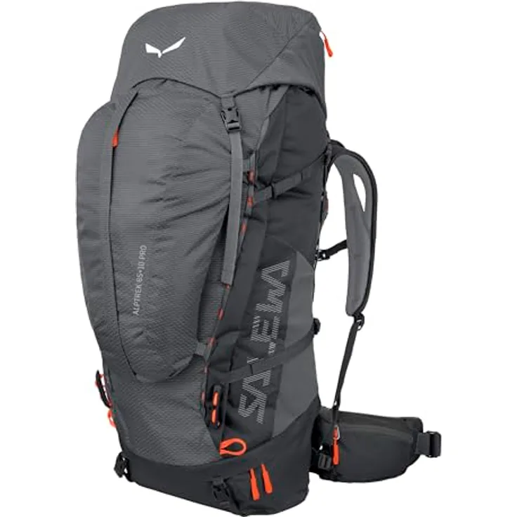 Salewa Alptrek 65+10 L Profi-Rucksack, Grau - Erweiterbares Volumen, Custom-Tragesystem, Regenhülle