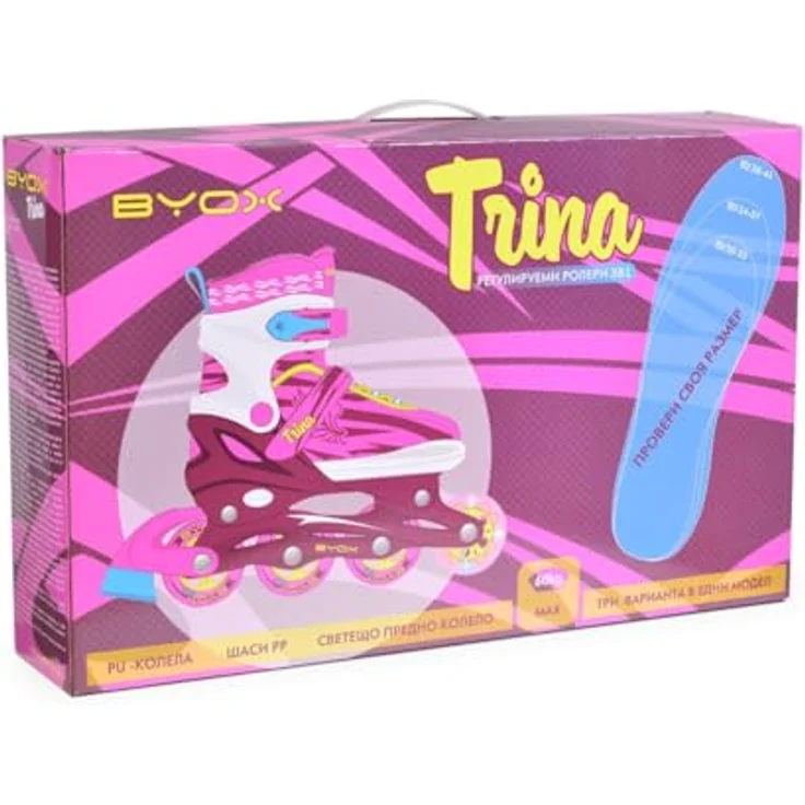Byox Inliner Kinder Trina 3 in 1, Größe M 34-37 verstellbar, PolyurethanRollen, 608ZB Lager, blau – Bild 7