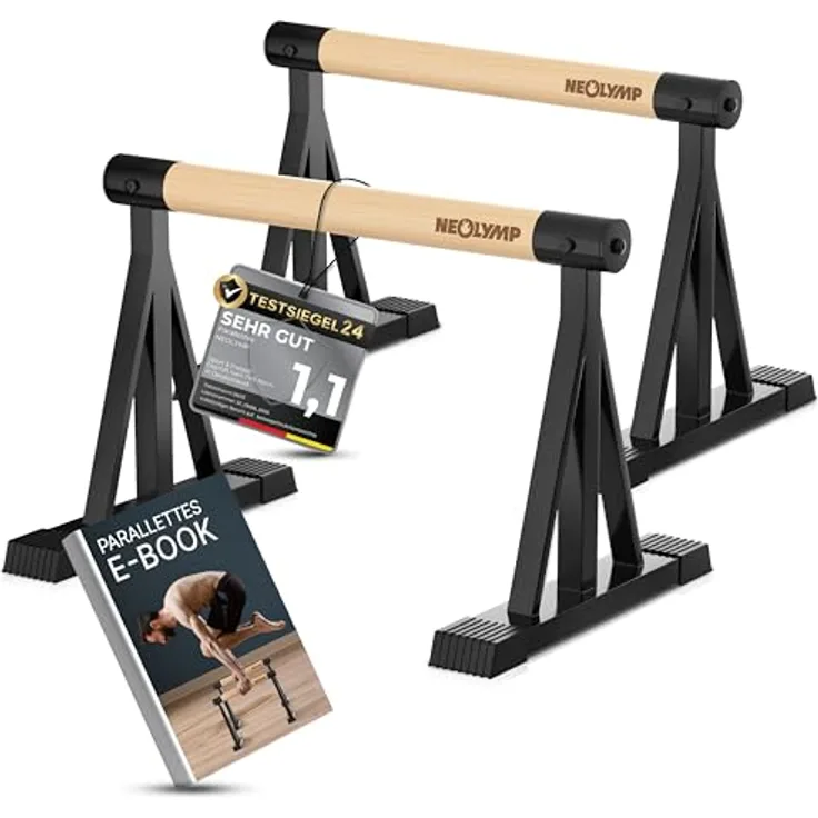 NEOLYMP Parallettes Holz, Calisthenics Liegestützgriffe aus massivem Buchenholz & Stahl, rutschfest und ergonomisch, 2 Höhen (10 cm & 30 cm)
