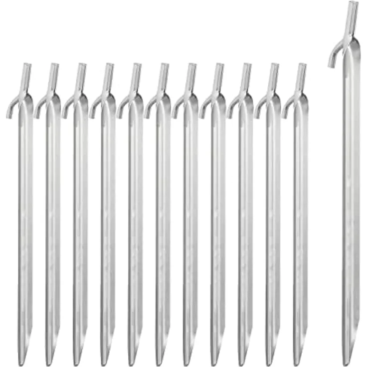 Relaxdays 12er Set Zeltheringe, Sandheringe aus verzinktem Stahl, 30 cm lang, mit Haken & Schlagkopf, silber