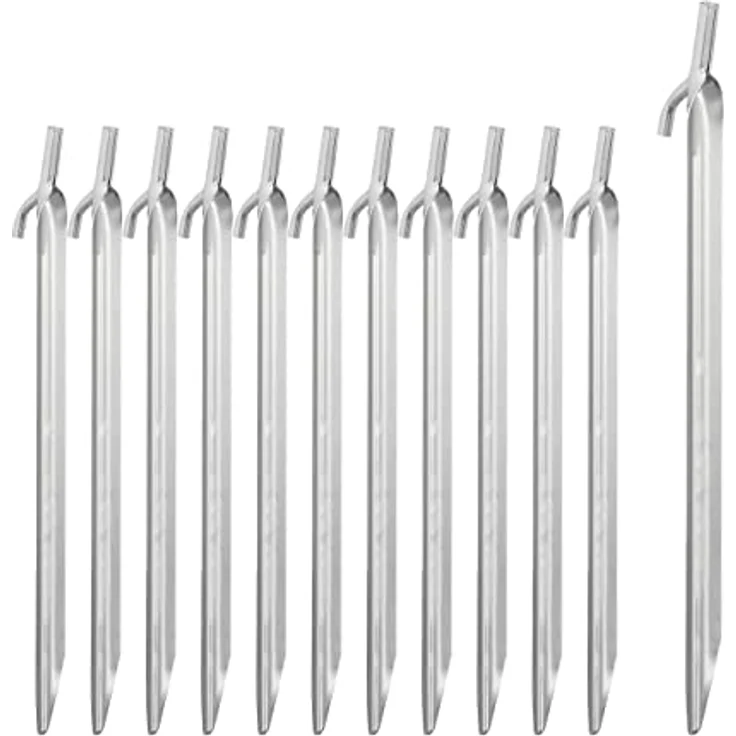 Relaxdays 12er Set Zeltheringe, Sandheringe aus verzinktem Stahl, 30 cm lang, mit Haken & Schlagkopf, silber – Bild 1