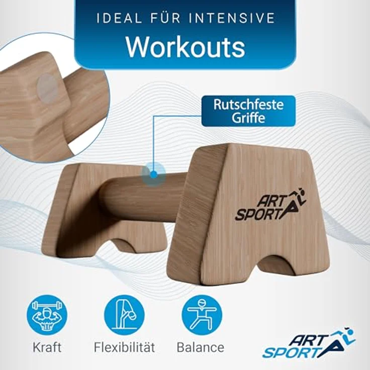 ArtSport Liegestützgriffe aus Holz M - Calisthenics, Parallettes, Liegestütz Barren, Indoor & Outdoor, ergonomische Handstand Griffe, Braun – Bild 4