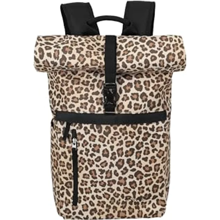 Travelite Handgepäck Rucksack BASICS, Laptop Rucksack 15,6 Zoll mit Rolltop Funktion, 60 cm, 35 Liter, Leopard – Bild 2