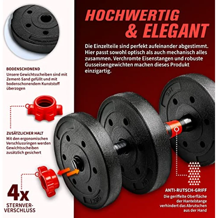 RE:SPORT 2 in 1 Hanteln Set 30 kg | Hantelset verstellbar | Kurzhantel & Langhantel | Sternverschlüsse & Verbindungsrohr – Bild 3