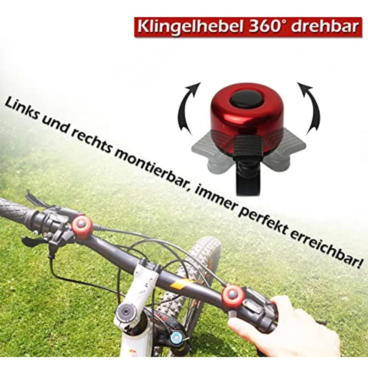 TF-Mind Fahrradklingel 120dB, Aluminiumlegierung mit 360° Rotary-Mechanik, leichter Klang, rot – Bild 3