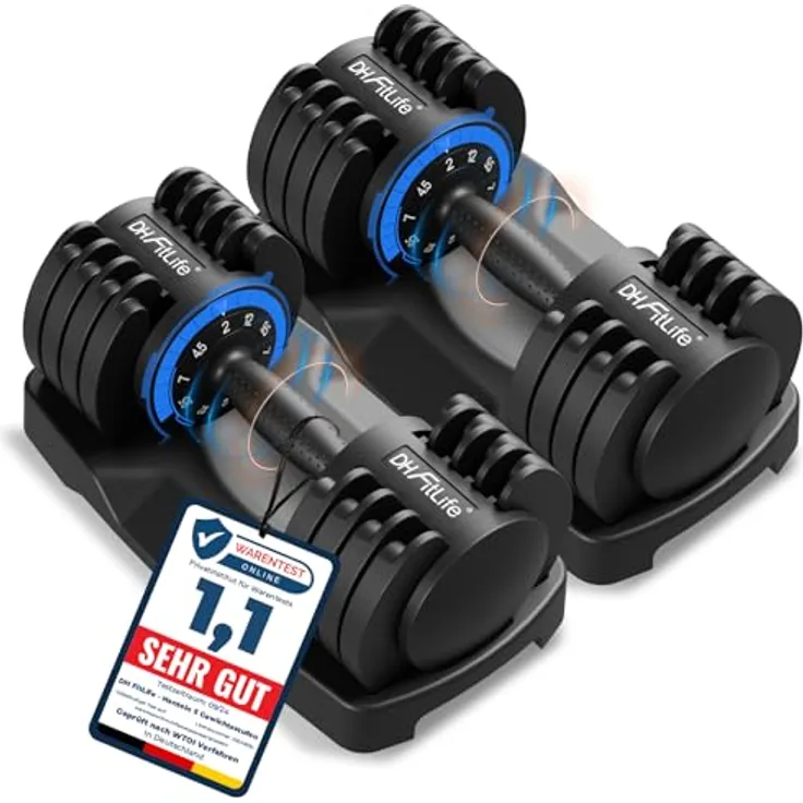 DH FitLife verstellbare Hanteln 2 x 12kg mit 5 Gewichtsstufen, Kurzhanteln Set, platzsparend, 2er Set
