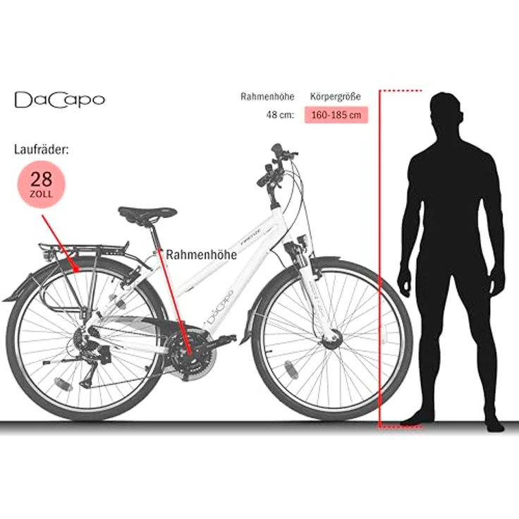DACAPO Trekkingrad Damen Firenze 200, 28'', weiß, 24 Gänge, RH 48 cm, V-Brakes, SHIMANO Kettenschaltung, Federgabel, StVZO Beleuchtung – Bild 3