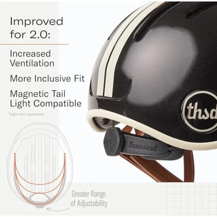 Thousand Heritage 2.0, Velohelm (59 cm) mit aktiver Belüftung, Magnetlicht-Option und veganen Lederriemen – Bild 3