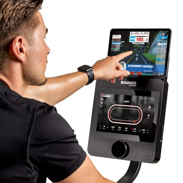 HAMMER Speedbike HyRace SR, Indoor Cycle Heimtrainer mit 20 kg Schwungmasse, 10,1" TFT-Touchscreen, Bluetooth, kompatibel mit Kinomap & Zwift, ergonomisches Race-Design – Bild 2