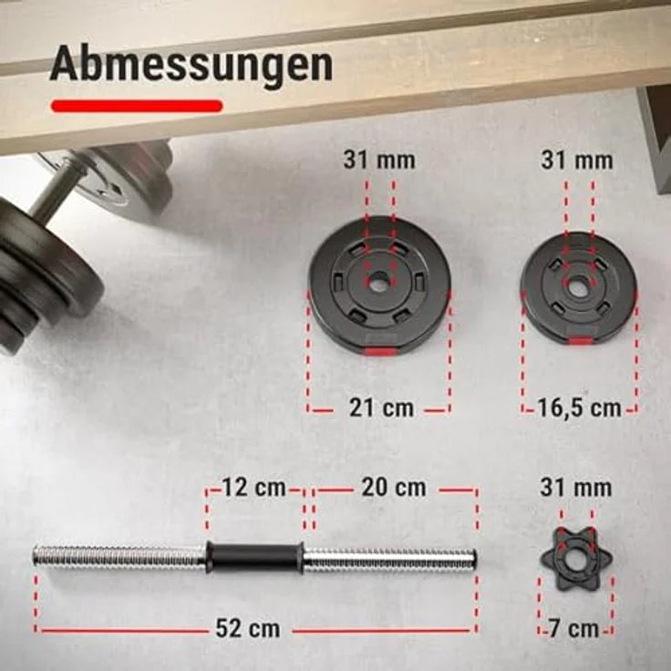 Hop-Sport Kurzhanteln 2er Set - Hanteln Set - Gewichte 20kg / 40kg - Hantelstange 30mm mit Sternverschlüssen, gerändelt (1 x 20 kg) – Bild 9