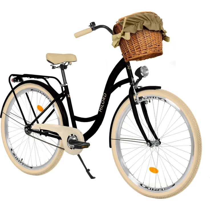 Milord Komfort Damenfahrrad, 28 Zoll, Schwarz-Creme, 1 Gang mit Aluminiumfelgen - Cityrad