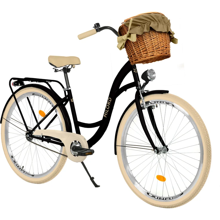 Milord Komfort Damenfahrrad, 28 Zoll, Schwarz-Creme, 1 Gang mit Aluminiumfelgen - Cityrad