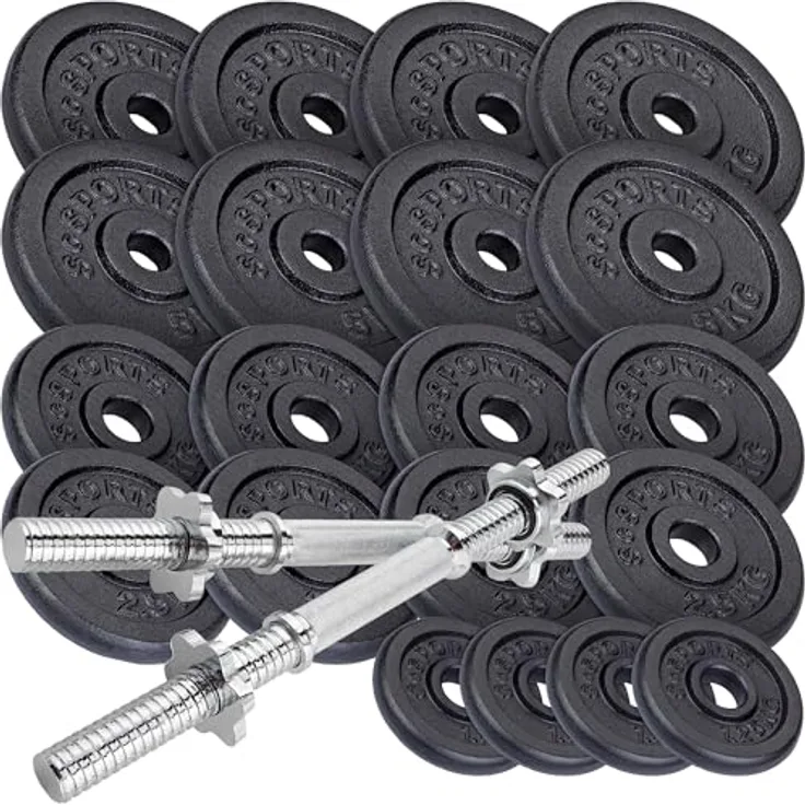 ScSPORTS® Kurzhantel Set - 65 KG (8x5 + 8x2.5 + 4x1.25), Gusseisen, 30mm, Kreuzgeriffelte Griffflächen