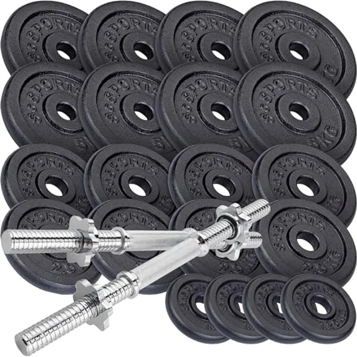 ScSPORTS® Kurzhantel Set - 65 KG (8x5 + 8x2.5 + 4x1.25), Gusseisen, 30mm, Kreuzgeriffelte Griffflächen – Bild 1