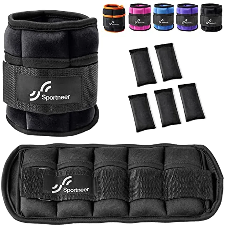 Sportneer Gewichtsmanschetten, Verstellbares Fußgelenkgewichte Set, Fuß-/Handgelenkgewicht Manschetten, 0,22kg bis 0,9kg, pro Knöchel, 0,45-1,8 kg pro Paar, Schwarz