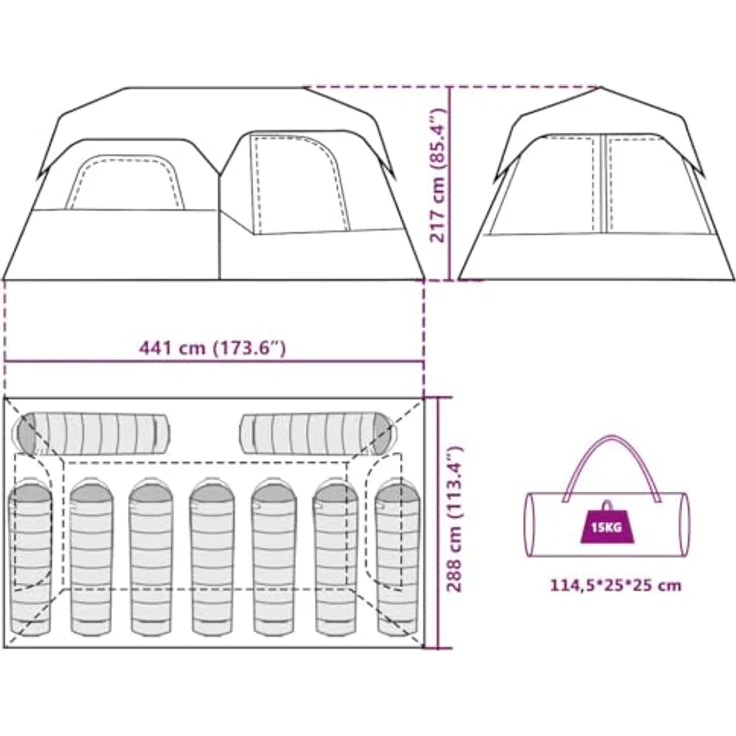 vidaXL Familienzelt 9 Personen, Wasserdichtes Campingzelt mit Quick-Release-System und Insektenschutz – Bild 3