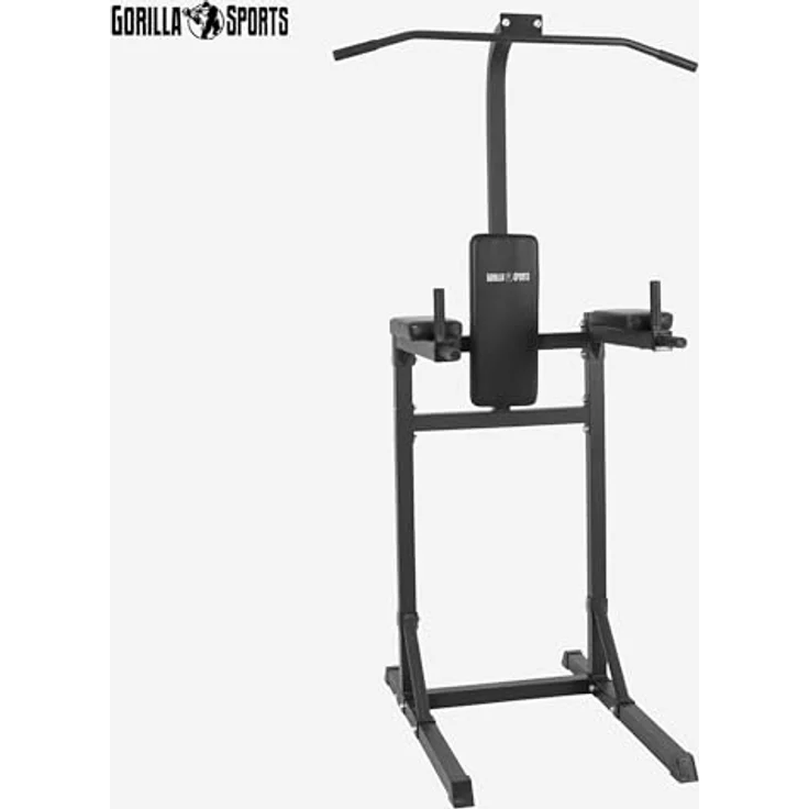 GORILLA SPORTS® Power Tower Klimmzugstation, multifunktional mit Dip-Station, gepolsterter Rückenlehne, schwarz, für Zuhause, max. Belastbarkeit 90 kg – Bild 2