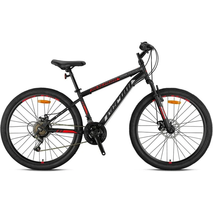 Ty-Trade 24 Zoll Mountainbike MAGNUM, Kinder MTB Fahrrad mit 21 Gängen, schwarz-rot, Scheibenbremsen, höhenverstellbar