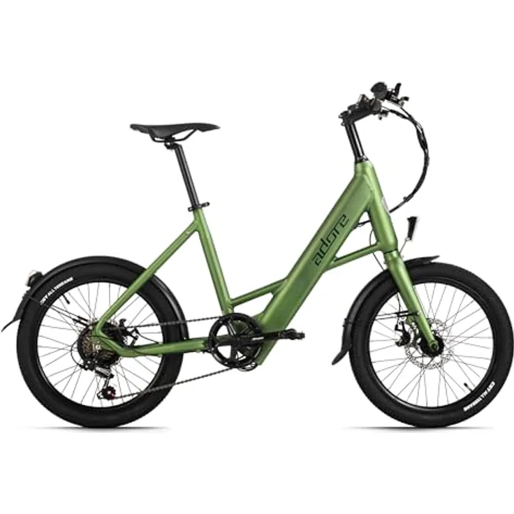 Adore E-Citybike 20" Alu Kompaktfahrrad C-200 Compact Bike Heckmotor 45NM / 10,4Ah Metallic-Grün matt, ideal für Pendler und Abenteurer