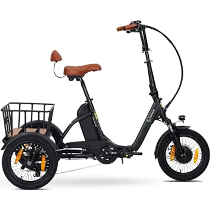 SachsenRAD T6S Comfort Air E-Dreirad für Senioren, 16” Aluminium Klapprad Trike mit Durchstiegrahmen, 36V/468Wh Akku, 6 km/h Schiebehilfe, Rücklicht mit Bremsfunktion, inkl. Lastenkorb und Alarmanlage