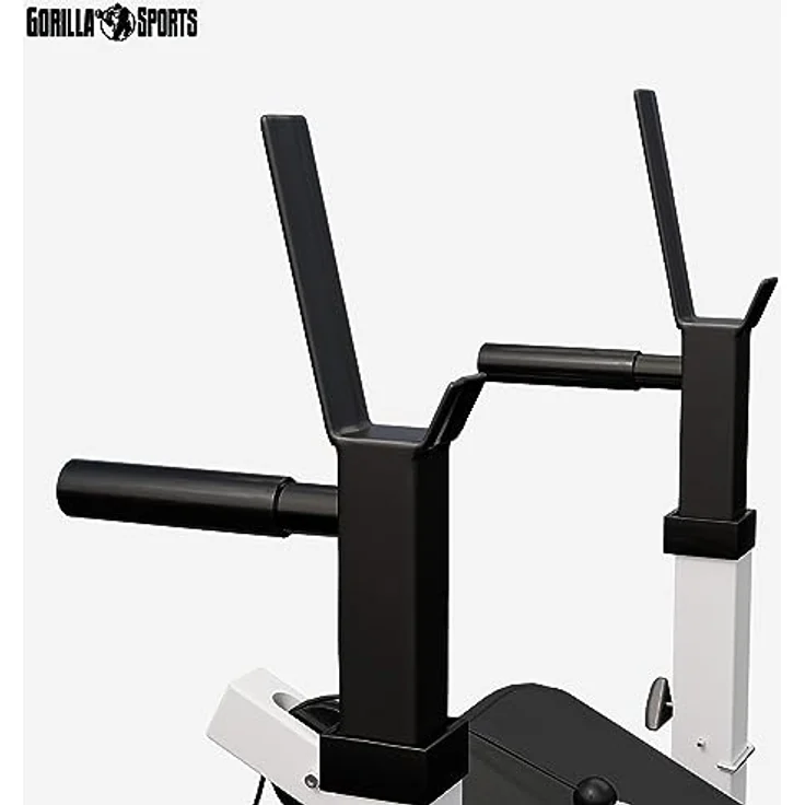 GORILLA SPORTS® Kraftstation Universal - Trainingsbank mit Latzugturm, Butterfly, Beincurler, Weiss – Bild 5