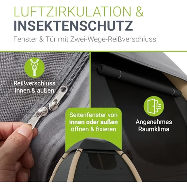 JUSKYS® EasyFlow M, Aufblasbares Camping Zelt für 3 Personen mit Vordach, wasserdicht, UV-Schutz LSF 50, inklusive LED-Lampe & Zubehör – Bild 5