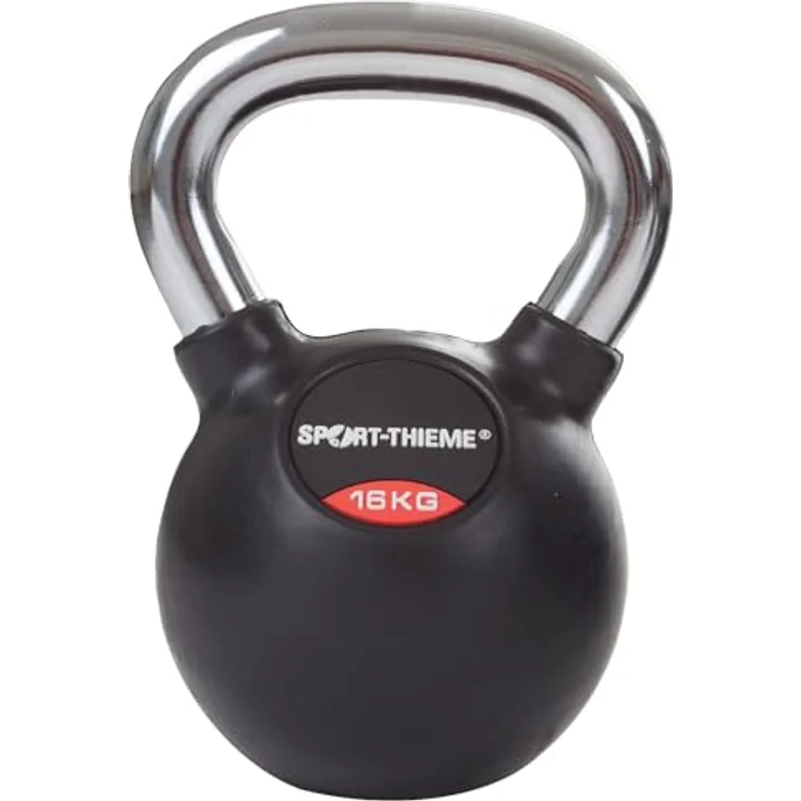 Sport-Thieme Kettlebell 16 kg, gummiert mit glattem Chrom-Griff, gusseiserne Kugelhantel für Indoor und Outdoor Training – Bild 2