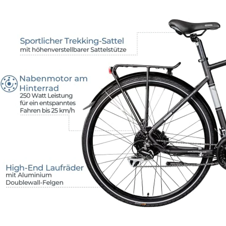 ZÜNDAPP Z810 Ebike Herren 28 Zoll Trekkingfahrrad | E-Bike mit 24 Gängen und hydraulischen Scheibenbremsen, schwarz, 52 cm – Bild 4