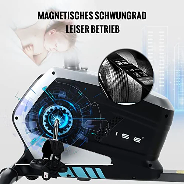 ISE Ergometer Liege- Heimtrainer mit Magnetbremse, Pulssensoren und LCD-Display, 8 Widerstandsstufen, Sitzergometer mit Rückenlehne für Zuhause, SY-6801 – Bild 5