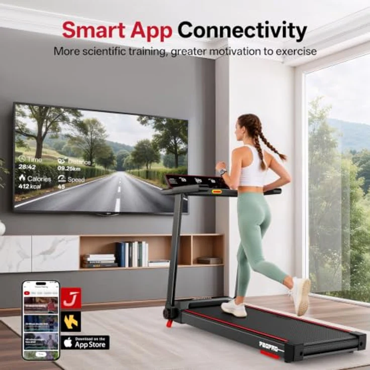 JOROTO Laufband für Zuhause, klappbar mit 8% Steigung, 12 KM/H, Bluetooth-fähiges LED-Display, hoher Komfort bis 130 KG – Bild 7