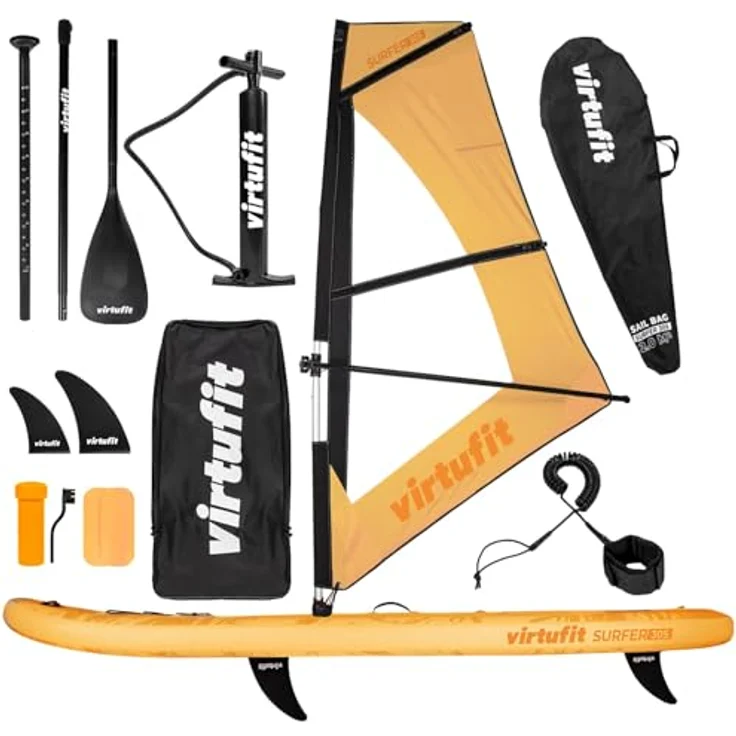 VirtuFit Supboard Surfer 305, aufblasbares SUP- und Windsurf-Board in Orange, inkl. 2m² Windsurfsegel und Zubehörset – Bild 1
