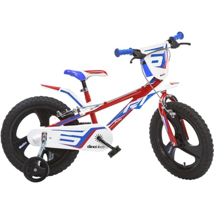 Dino Kinderfahrrad Mountainbike, 1 Gang, mit Stützrädern, Frontschild und coolen Schutzblechen, rot – Bild 2