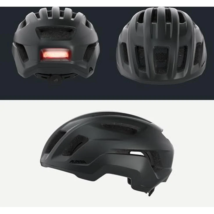 Alpina Paranus Urban, Fahrradhelm mit LED-Rücklicht und stoßabsorbierender EPS-Innenschale, schwarz matt – Bild 4