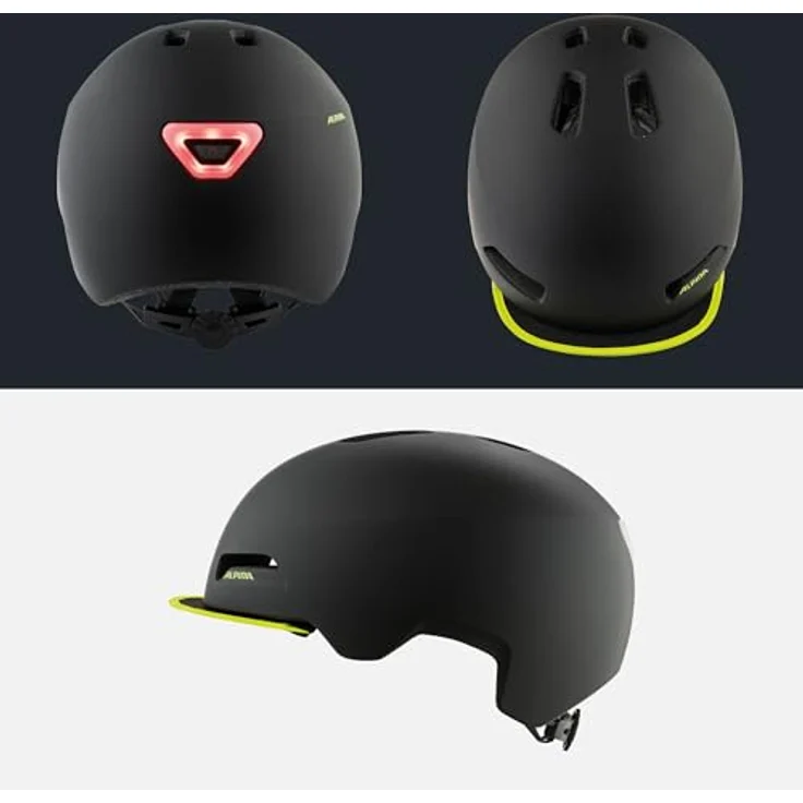 ALPINA BROOKLYN - Beleuchteter, Robuster und Komfortabler Urban Fahrradhelm Mit LED-Licht Für Erwachsene, black-neon yellow matt, 57-62 cm – Bild 5