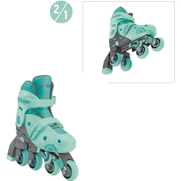 Authentic Sports Globber - 2in 1 Learning Skates - mint - Gr. 26-29, verstellbare Größe, Quad-Skate und Inline-Skate, ABEC 5 Kugellager – Bild 6