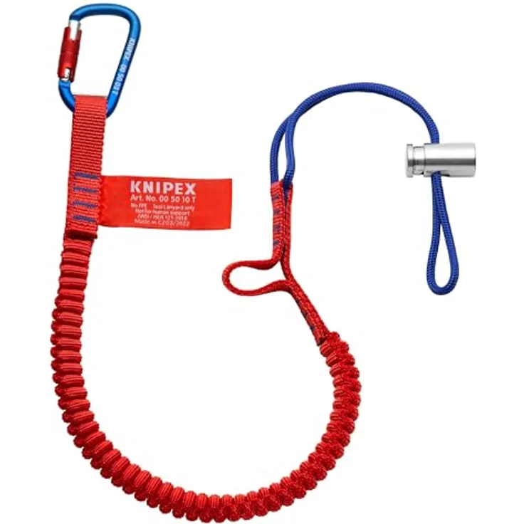 Knipex 00 50 12 T BK Fangleine mit fixiertem Materialkarabiner, 90 cm lang, für Werkzeugsicherung bis 6 kg, schwarz