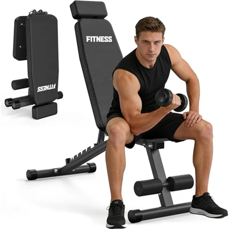 VOWVIT Faltbare Hantelbank, klappbar für Home-Gym, 500 kg Belastbarkeit, 9 Neigungsstufen, schwarz