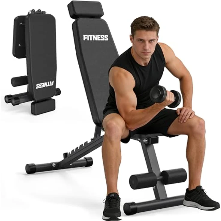 VOWVIT Faltbare Hantelbank, klappbar für Home-Gym, 500 kg Belastbarkeit, 9 Neigungsstufen, schwarz – Bild 1