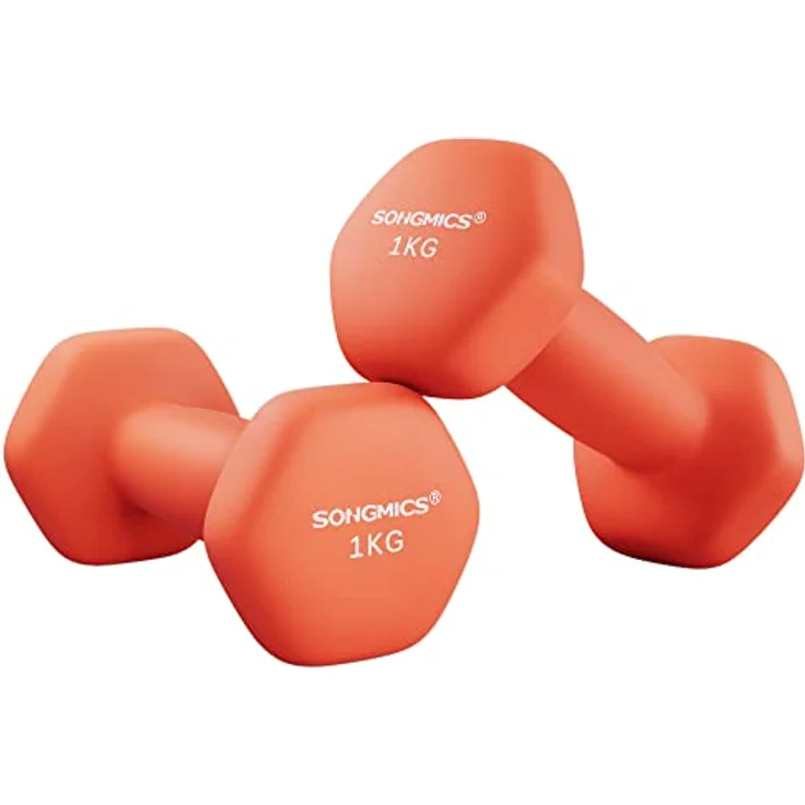 SONGMICS Hanteln, 2er Set, 2 x 1 kg, Hantelset, Kurzhanteln, Hexagon, Neopren-Beschichtung, Krafttraining, Workout, Fitnesstraining, für Zuhause, orange SYL902O01 – Bild 1
