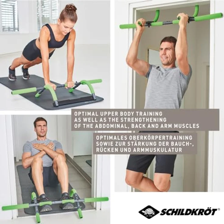 Schildkröt Breite Multifunktions-Türreck 4 in 1, max. 100 kg, Grün-Schwarz, Heimfitnessgerät für Oberkörpertraining – Bild 4