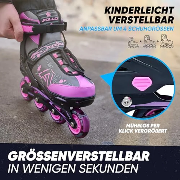 Apollo Champion, größenverstellbare Inliner für Kinder und Erwachsene, LED Rollen in Pink, Mint, Blau oder Schwarz – Bild 2