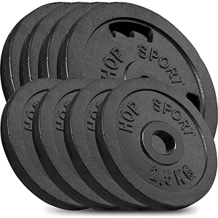 Hop-Sport 30 kg Gusseisen Hantelscheiben 30mm - Guss Gewichte Hantel Sets zur Auswahl: 2x15 kg / 2x5 kg+2x10 kg / 4x2,5kg+4x5kg / 8x1,25kg+4x2,5+kg+2x5kg - 30/31 mm Bohrung (4x2,5kg+4x5kg)