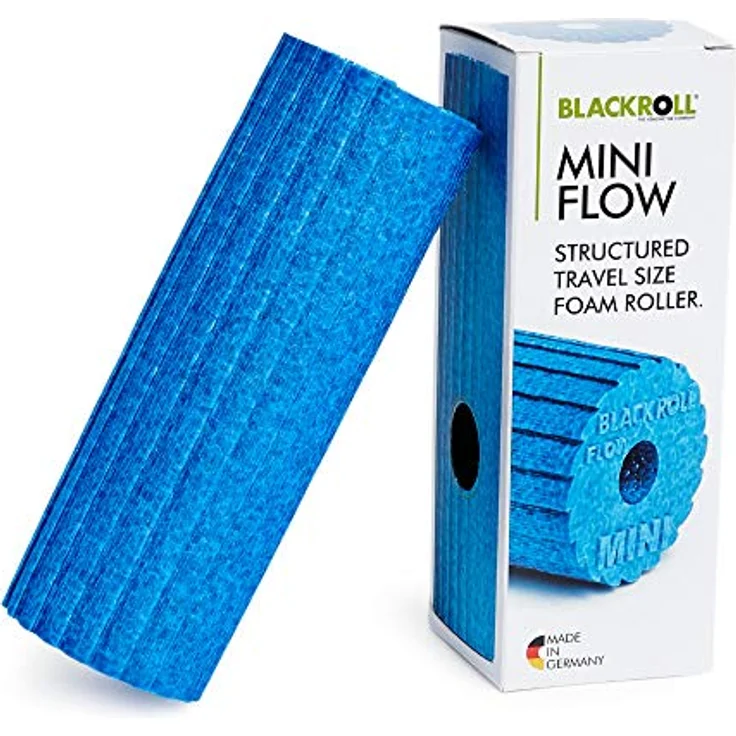 BLACKROLL® MINI FLOW, kleine Faszienrolle (15 x 5 cm) mit geriffelter Oberfläche für gezielte Massage, mittlere Härte, Made in Germany, Azur – Bild 1