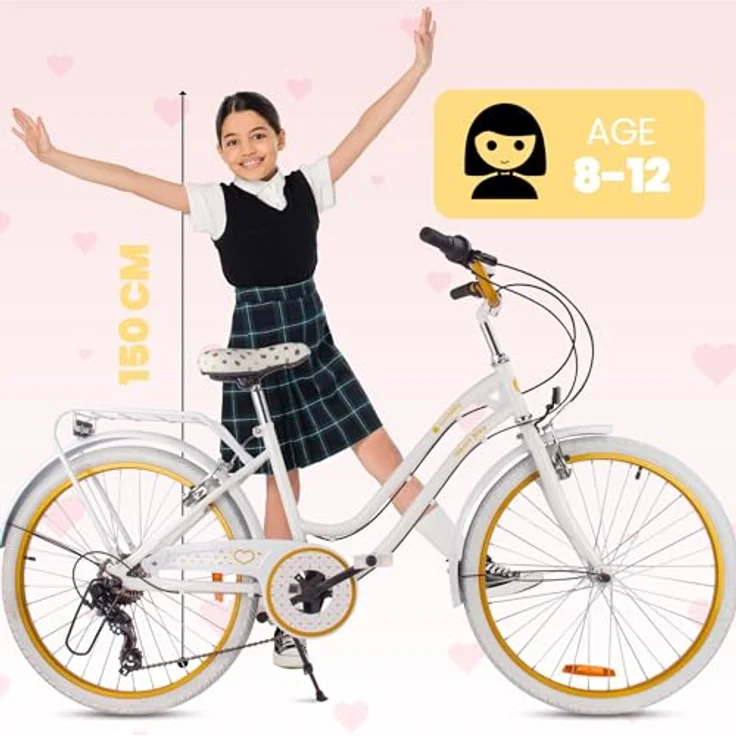 Sun Baby Heart Bike 24 Zoll Mädchenfahrrad mit 7-Gang Schaltung, Weiß-Gold – Bild 8