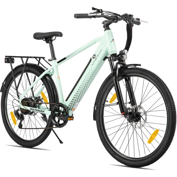 Hiland 26 Zoll E-Mountainbike, 250W Motor, 10,4Ah Akku, 7 Gänge, mechanische Scheibenbremse, Schutzbleche, Gepäckträger, Schwarz